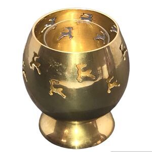Indian Brass Reindeer Candleholder with Clear Votive Cup